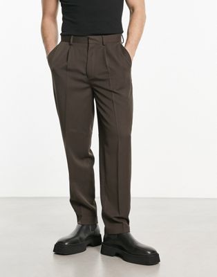 ASOS DESIGN oversized tapered smart trouser in chocolate brown