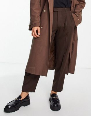 ASOS DESIGN oversized tapered smart trousers in brown