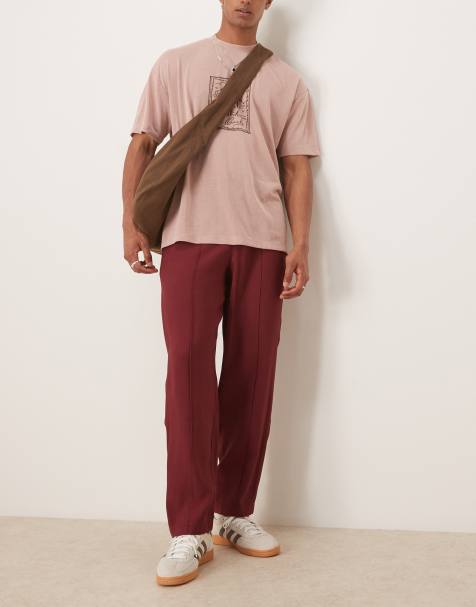 ASOS DESIGN oversized tapered smart trousers in burgundy - view 1