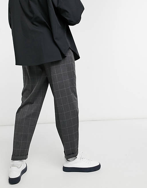 Men oversized tapered smart trousers in check 