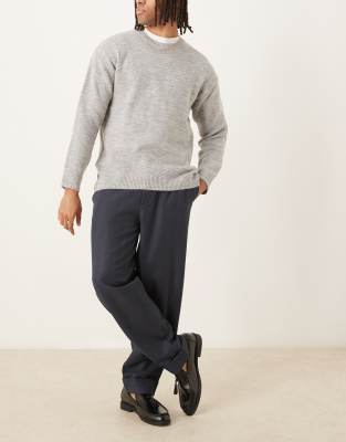 asos ASOS DESIGN oversized tapered smart trousers in navy stripe with turn up hem