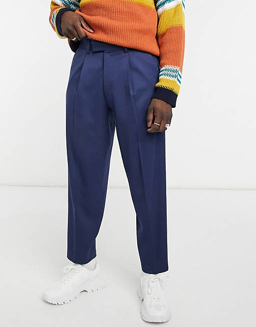 ASOS DESIGN oversized tapered smart trousers in navy | ASOS