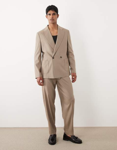 ASOS DESIGN oversized tapered suit in brown texture - view 1