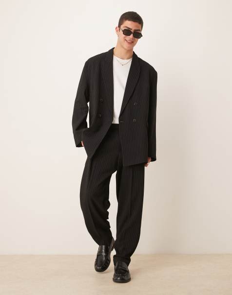 ASOS DESIGN oversized tapered suit pants in black pinstripe - view 1