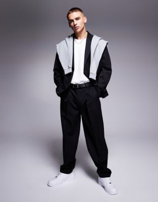 oversized tapered suit pants in black twill