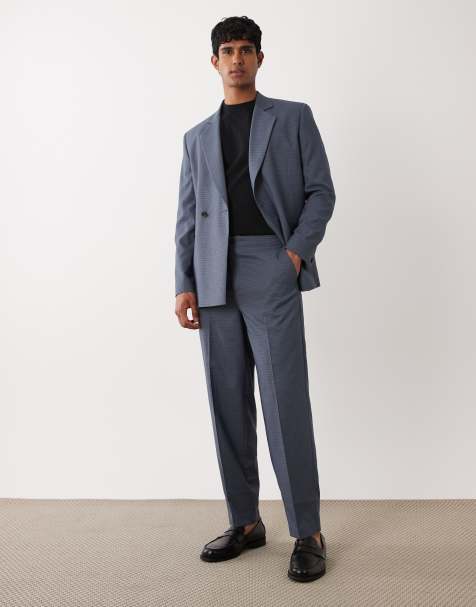 ASOS DESIGN oversized tapered suit pants in blue checkered print - view 1