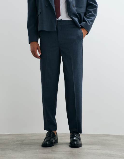ASOS DESIGN oversized tapered suit pants in blue herringbone, 2 of 5