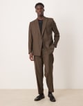 [ASOS DESIGN] ASOS DESIGN oversized tapered suit pants in brown checkerboard jacquard W34 L30 BROWN