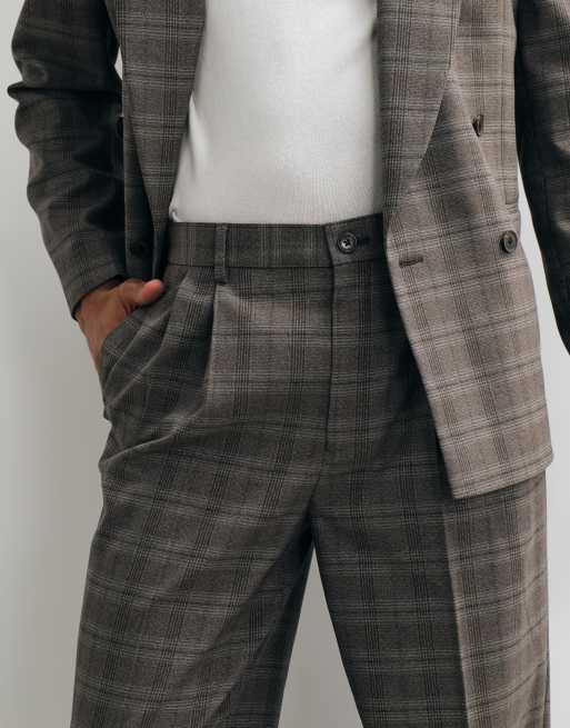 ASOS DESIGN oversized tapered suit pants in brown glen plaid, 2 of 5