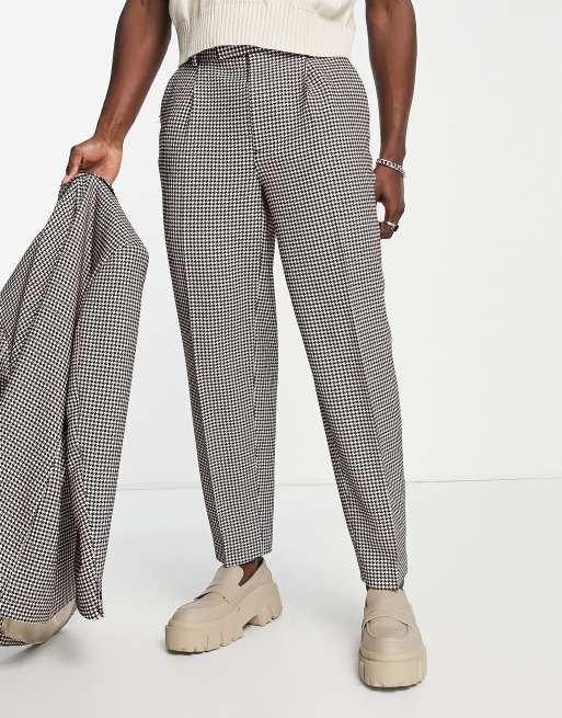 ASOS DESIGN oversized tapered suit pants in brown houndstooth