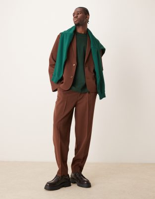 oversized tapered suit pants in brown twill