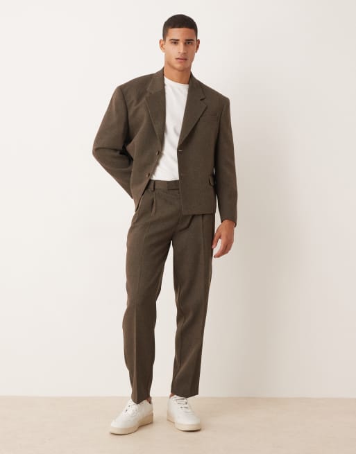 ASOS DESIGN oversized tapered suit pants in brown
