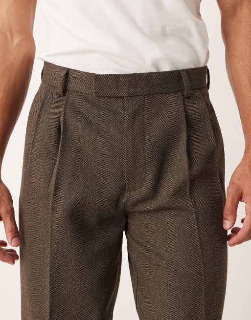 ASOS DESIGN oversized tapered suit pants in brown