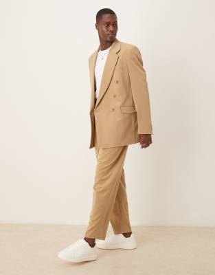 Asos Design Oversized Tapered Suit Pants In Neutral