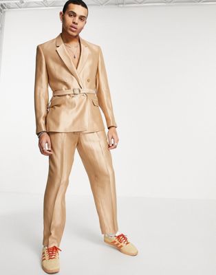 ASOS DESIGN oversized tapered suit pants in gold metallic | ASOS