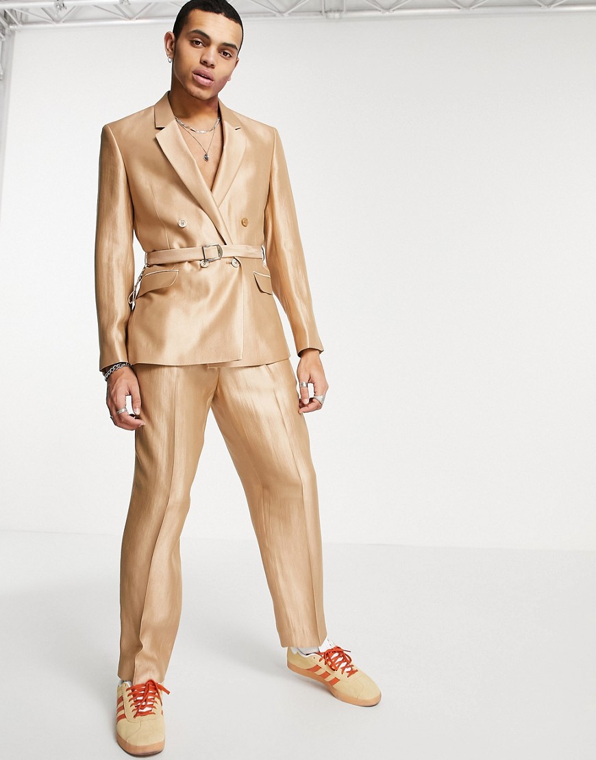 ASOS DESIGN oversized tapered suit pants in gold metallic