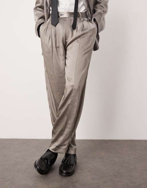 ASOS DESIGN oversized tapered suit pants in gray matte satin