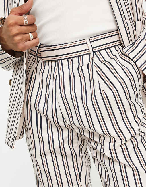 Månens overflade Sund mad Arbejdskraft ASOS DESIGN oversized tapered suit pants in off white and navy stripe | ASOS