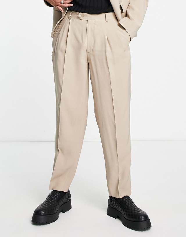 ASOS DESIGN oversized tapered suit pants in stone