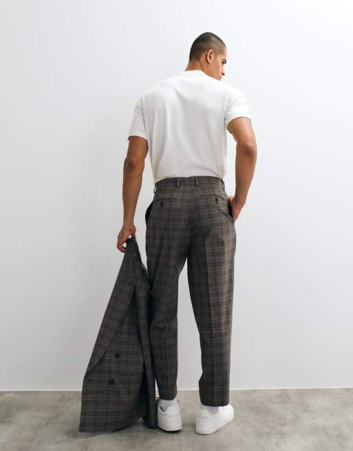 ASOS DESIGN oversized tapered suit trouser in brown glen check, 5 of 5
