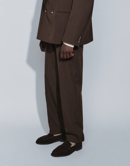 ASOS DESIGN oversized tapered suit trouser in brown stripe, 2 of 9