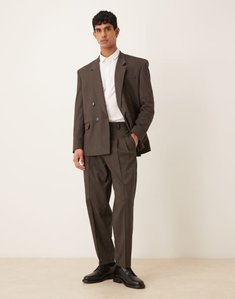 ASOS DESIGN oversized tapered suit trouser in brown subtle stripe