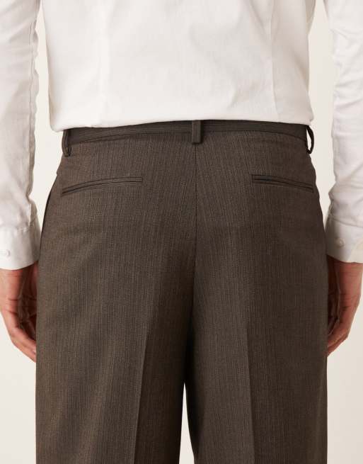 ASOS DESIGN oversized tapered suit trouser in brown subtle stripe, 4 of 5