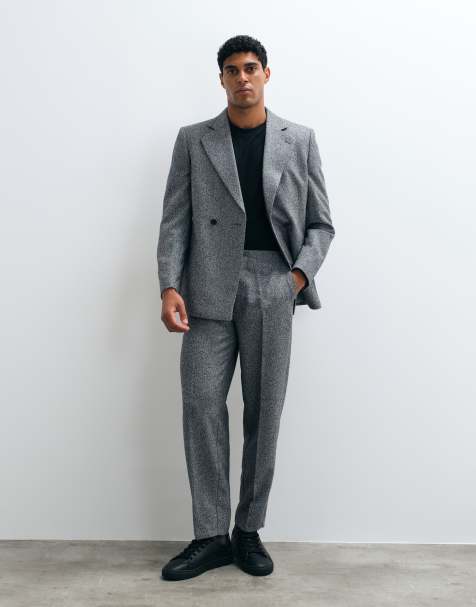 ASOS DESIGN oversized tapered suit trouser in salt and pepper grey