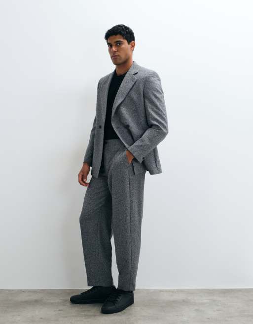 ASOS DESIGN oversized tapered suit trouser in salt and pepper grey, 3 of 5