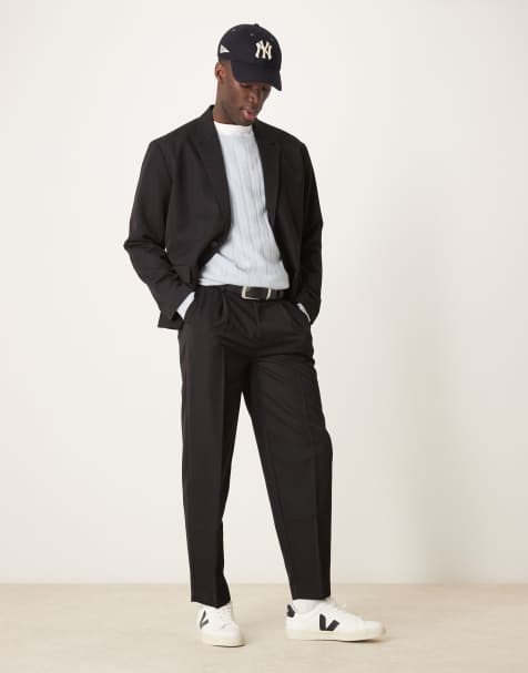 ASOS DESIGN oversized tapered suit trousers in black twill - view 1