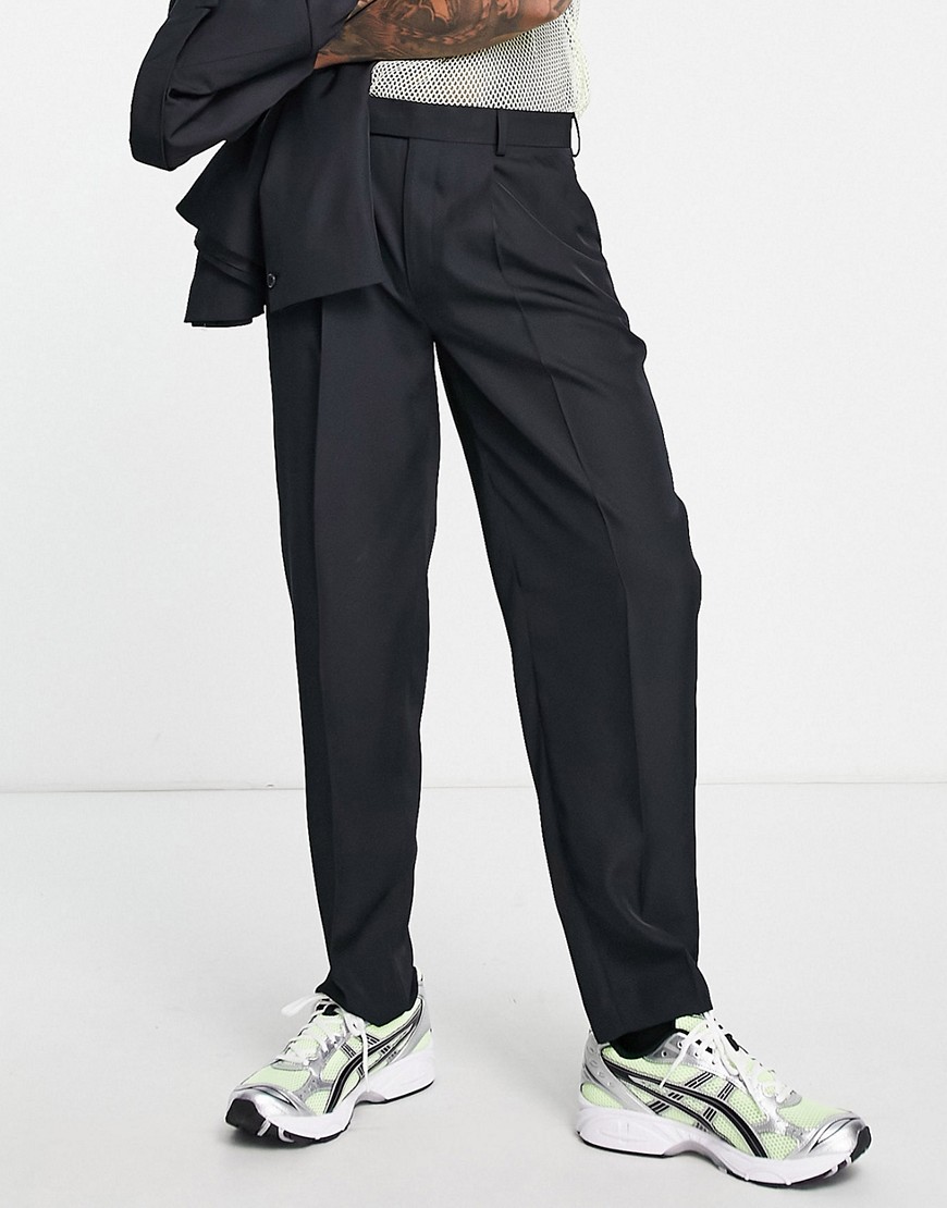 ASOS DESIGN oversized tapered suit trousers in black