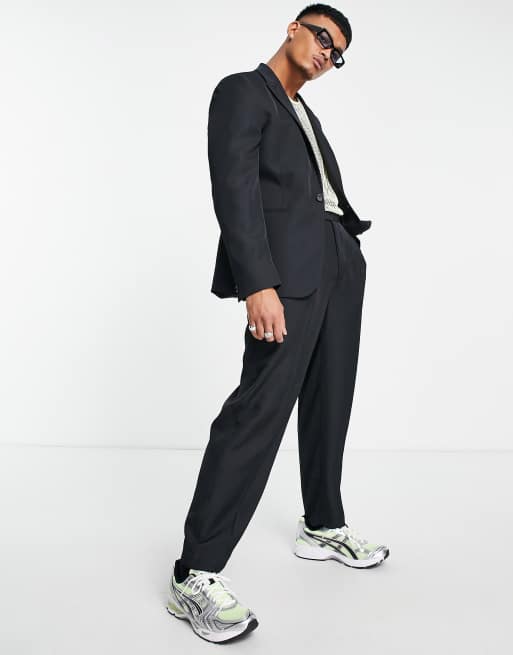 ASOS DESIGN tapered suit pants with sweatpants waist and turn up