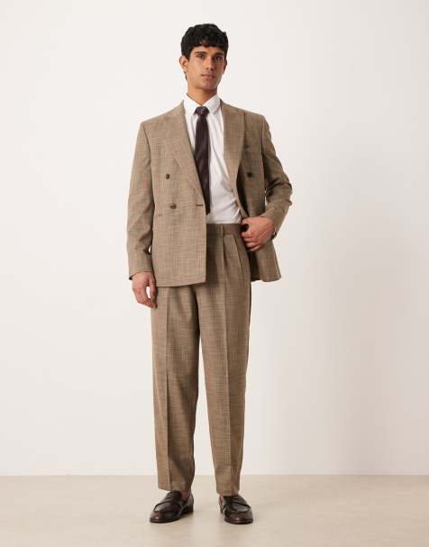 ASOS DESIGN oversized tapered suit trousers in brown cross hatch - view 1