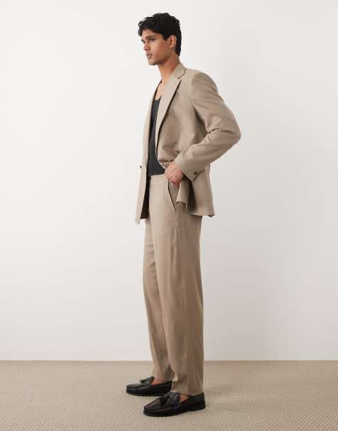 ASOS DESIGN oversized tapered suit trousers in brown texture - view 1
