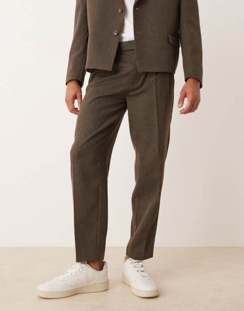 ASOS DESIGN oversized tapered suit trousers in brown - view 1