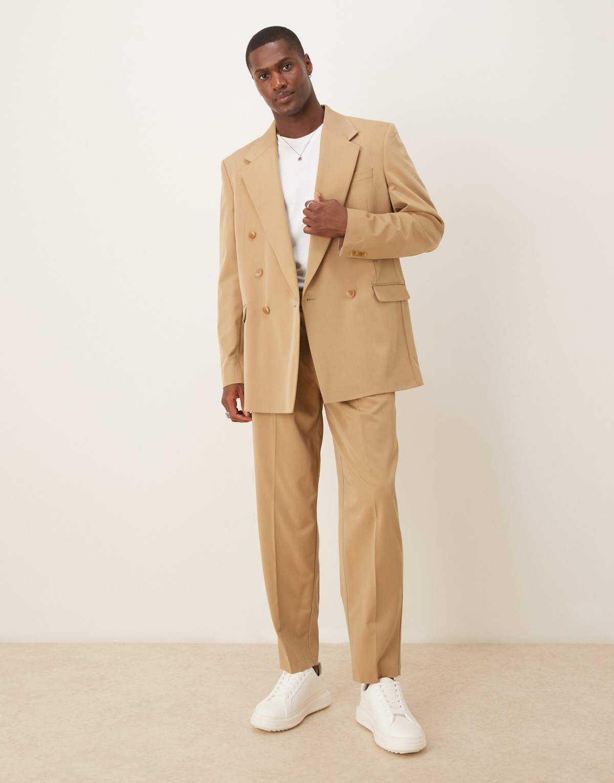 ASOS DESIGN oversized tapered suit trousers in camel