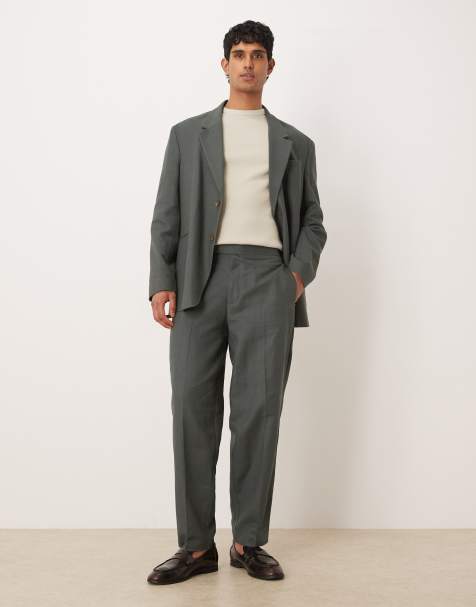 ASOS DESIGN oversized tapered suit trousers in dark green twist yarn