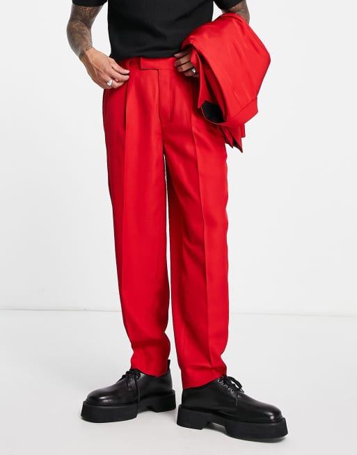 DESIGN oversized tapered suit trousers in electric red | ASOS