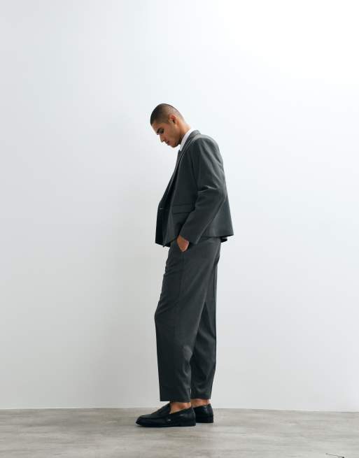 ASOS DESIGN oversized tapered suit trousers in green herringbone, 4 of 5