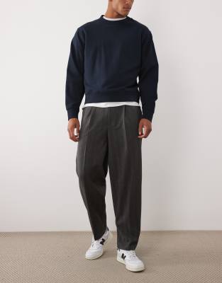 ASOS DESIGN oversized tapered suit trousers in grey herringbone
