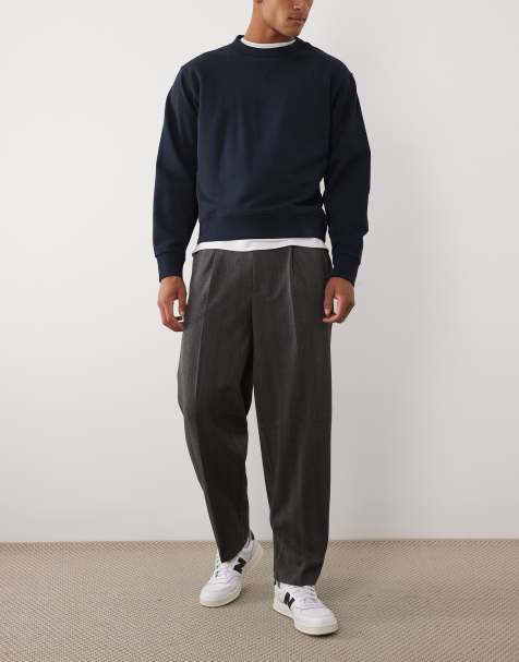 ASOS DESIGN oversized tapered suit trousers in grey herringbone