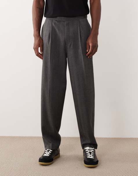 ASOS DESIGN oversized tapered suit trousers in grey herringbone - view 2
