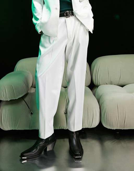 ASOS DESIGN oversized tapered suit trousers in high shine white