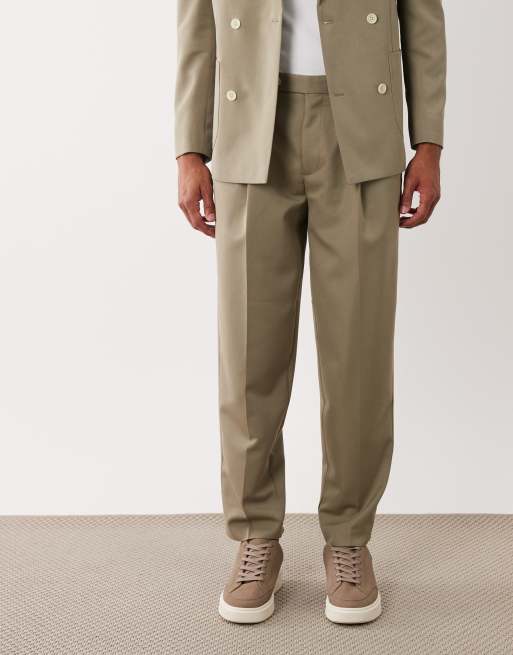 ASOS DESIGN oversized tapered suit trousers in khaki, 2 of 5