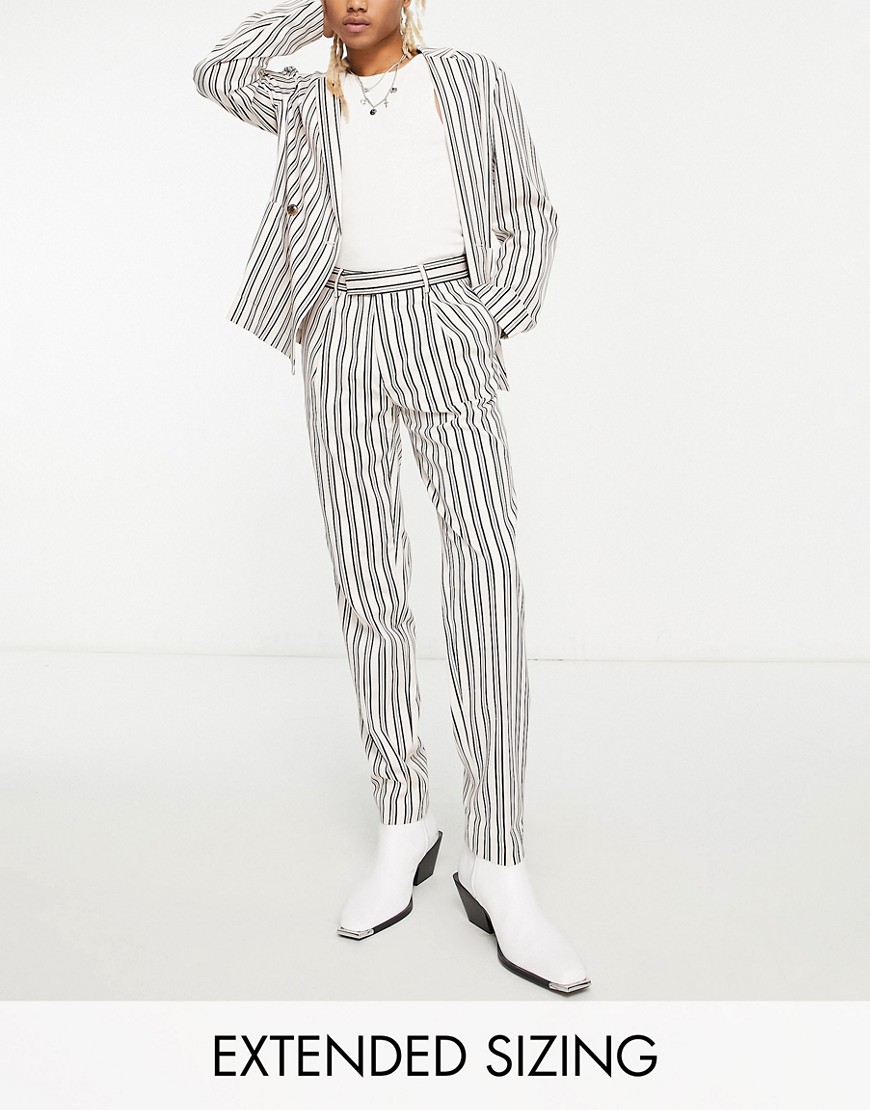 ASOS DESIGN oversized tapered suit trousers in off white and navy stripe
