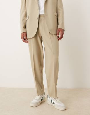 ASOS DESIGN oversized tapered suit trousers in stone-Green