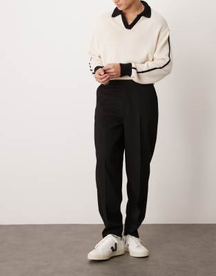 oversized tapered textured dress pants in black