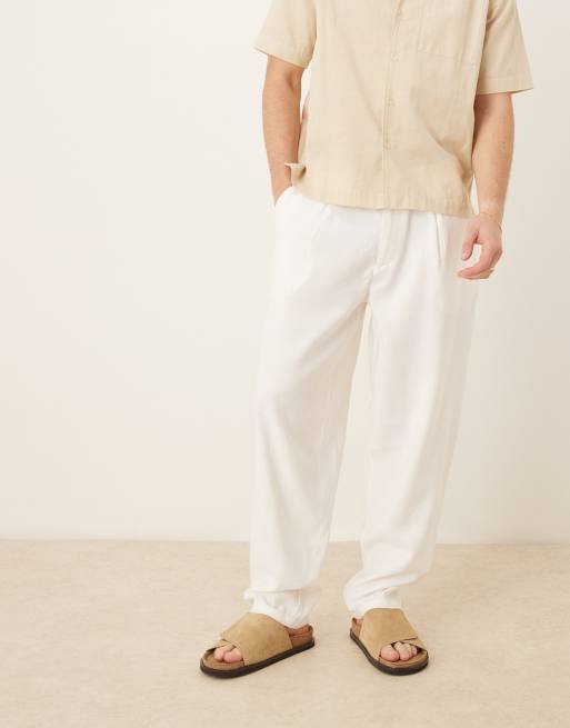 ASOS DESIGN oversized tapered trouser with waistband detail in white , 3 of 5