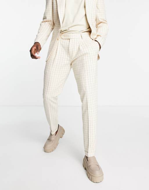 ASOS DESIGN oversized suit in beige and grid check | ASOS