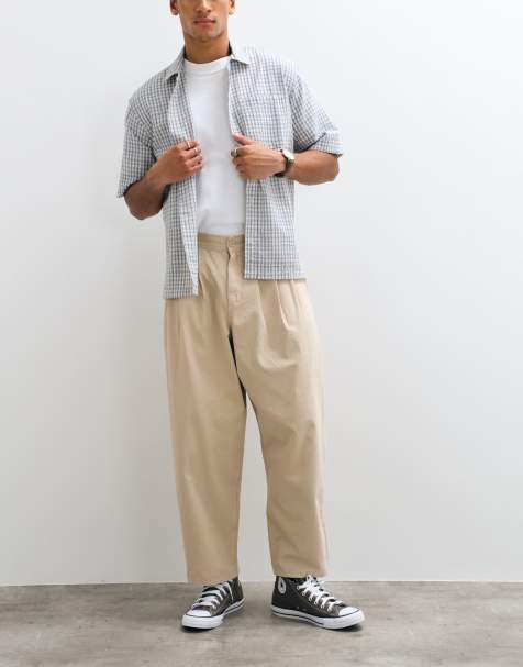 ASOS DESIGN oversized tapered trousers in beige with pleats - view 1
